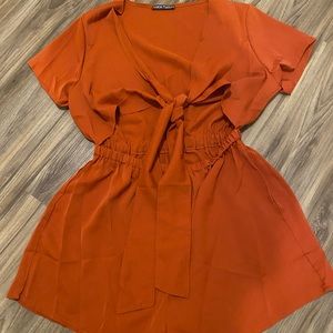 Orange open tie-front romper